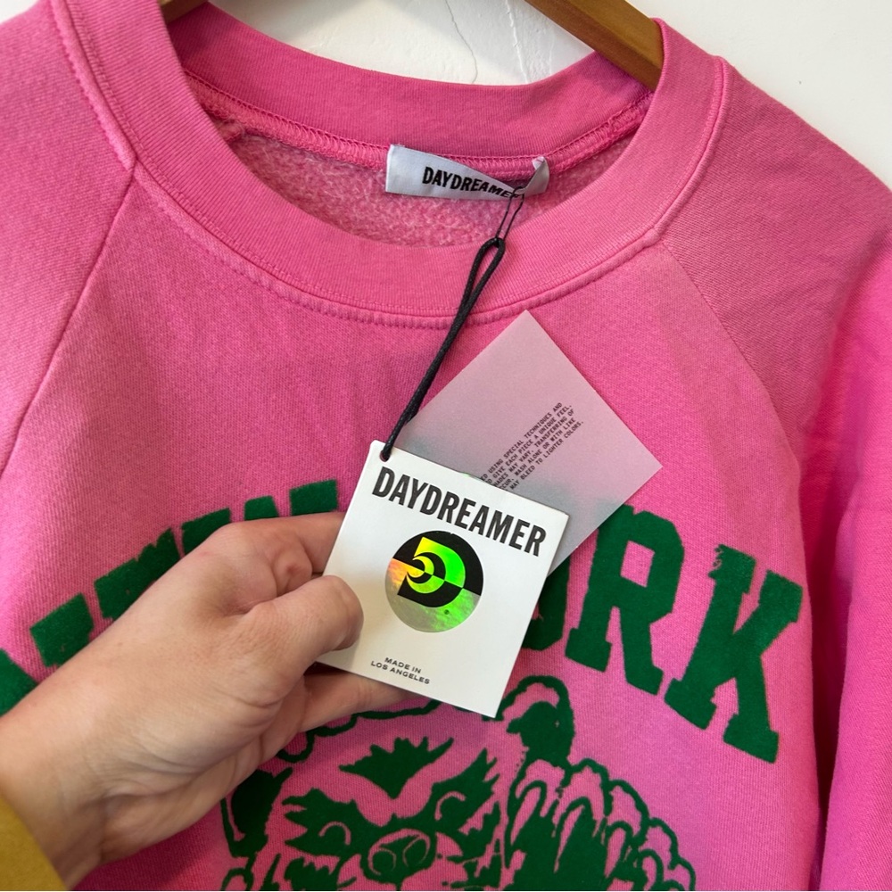 NEW Daydreamer New York State Green Velvet Pink Pullover Crew Neck Size Medium - Picture 5 of 8